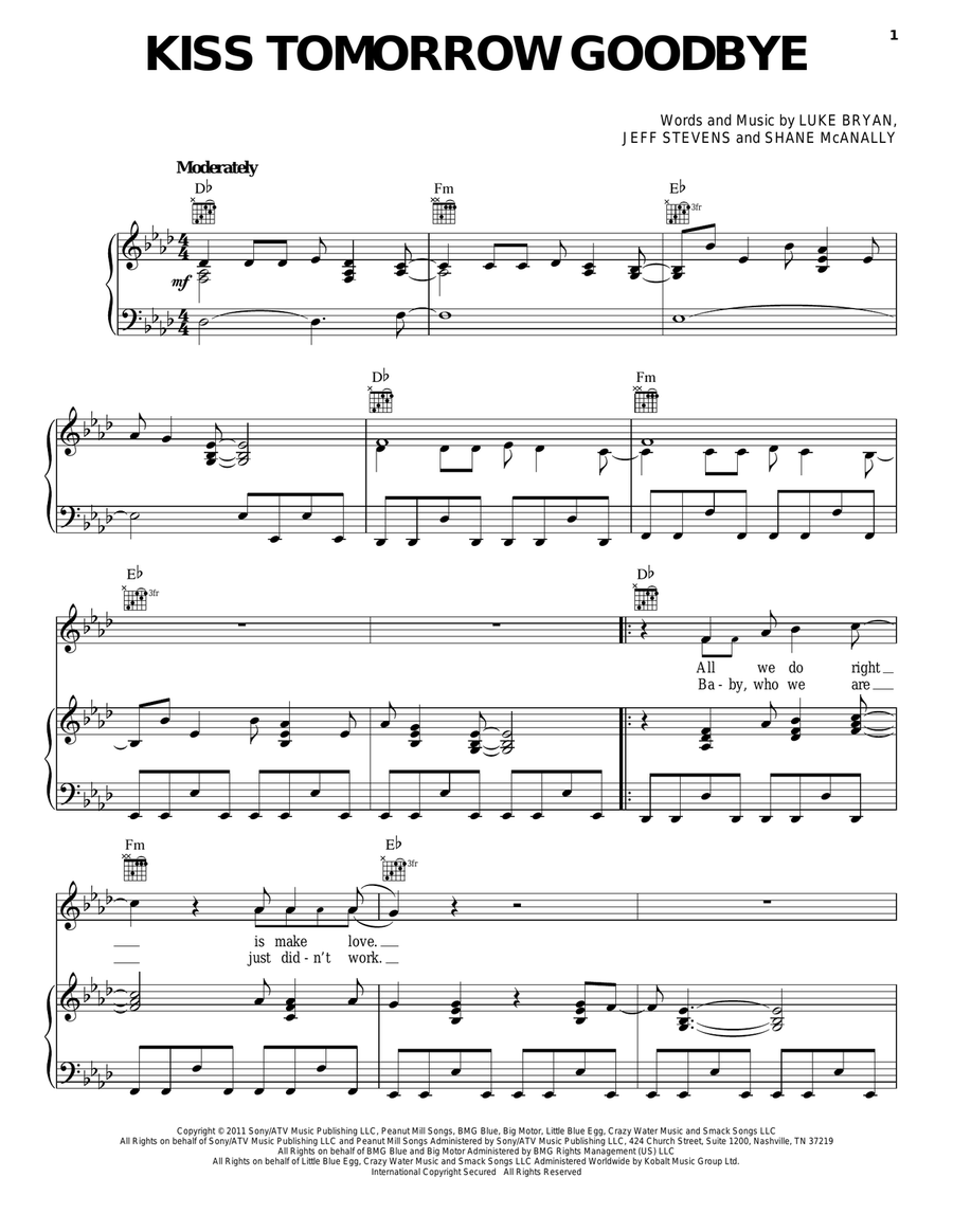 Kiss Tomorrow Goodbye Kiss Tomorrow Goodbye Piano, Vocal, Guitar scores gallery preview page 1
