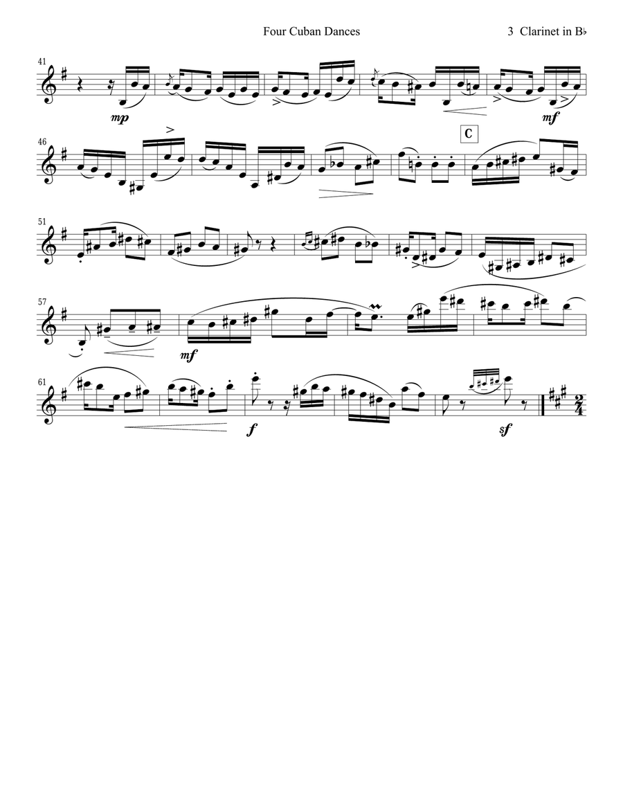 4 Cuban Dances by Cervantes for Clarinet and Piano Clarinet scores gallery preview page 3