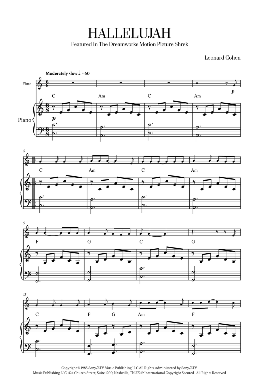 Hallelujah Flute Solo scores gallery preview page 1