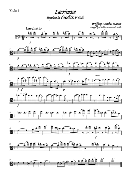 Lacrimosa (from Requiem in D minor, K. 626) for Viola Quartet image number null