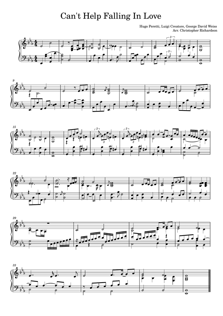 Can't Help Falling In Love Piano Solo scores gallery preview page 1