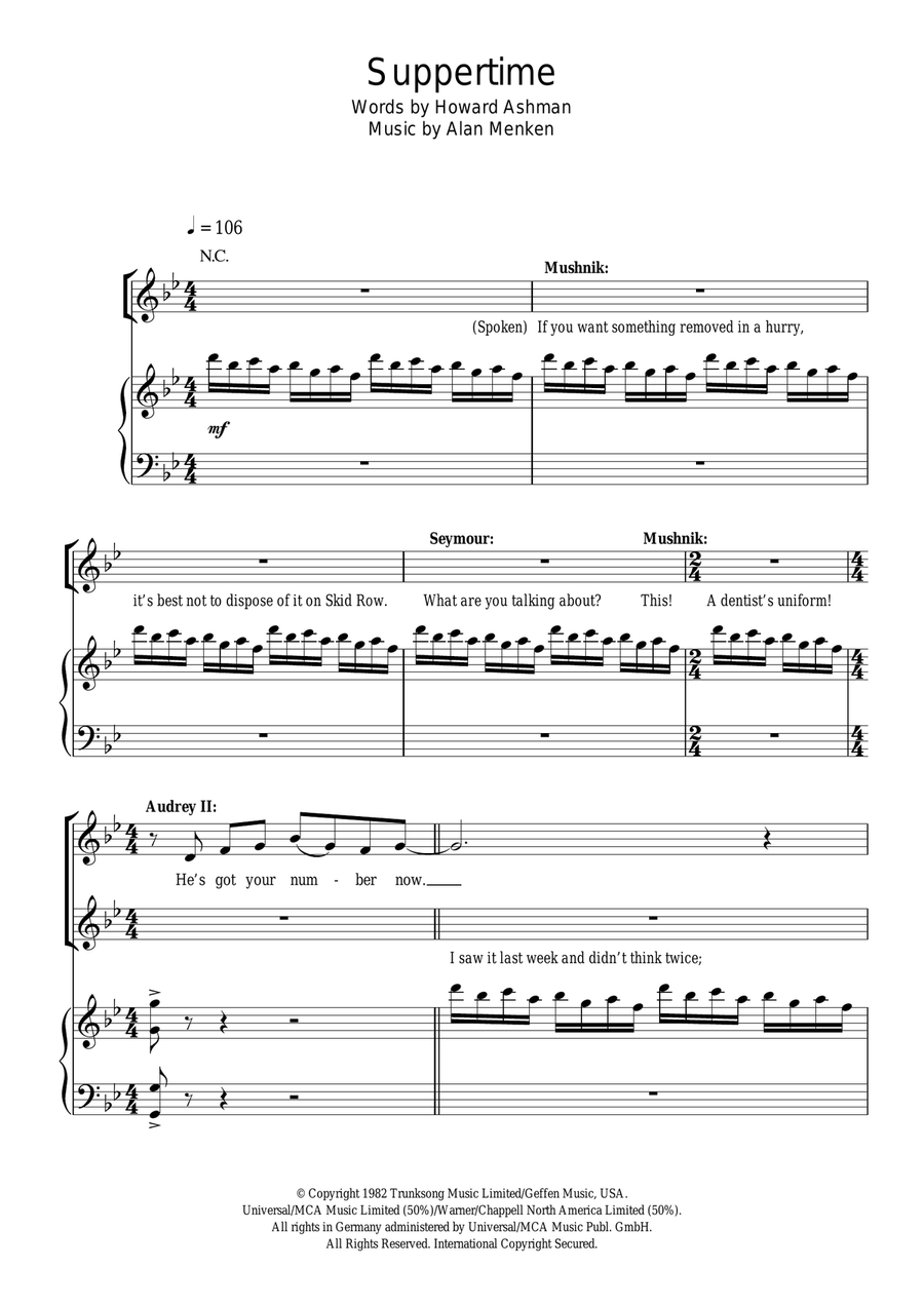 Suppertime (from Little Shop of Horrors) Piano, Vocal scores gallery preview page 1
