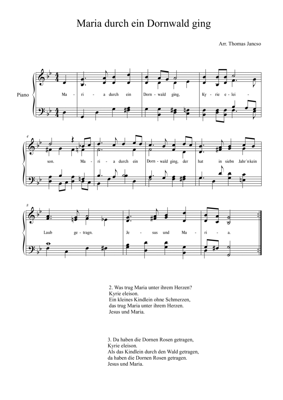 Maria durch ein Dornwald ging Piano Solo scores gallery preview page 1