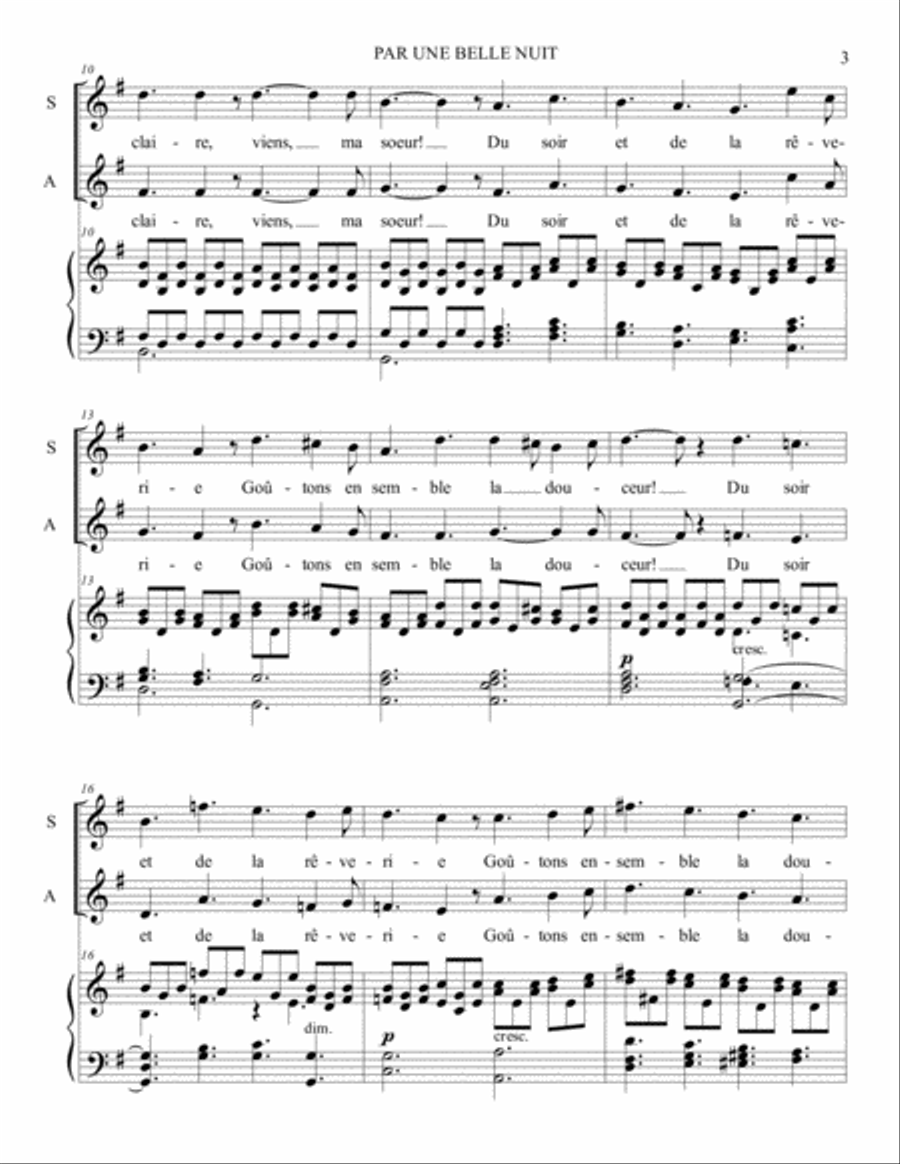 PAR UNE BELLE NUIT - Gounod - For Soprano, Alto and Piano SA scores gallery preview page 3