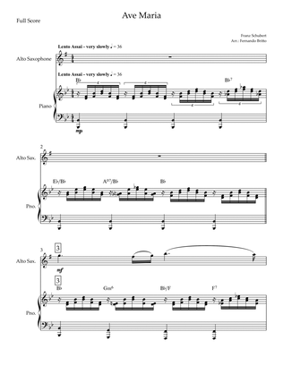 Ave Maria (Franz Schubert) for Alto Saxophone Solo and Piano with Chords