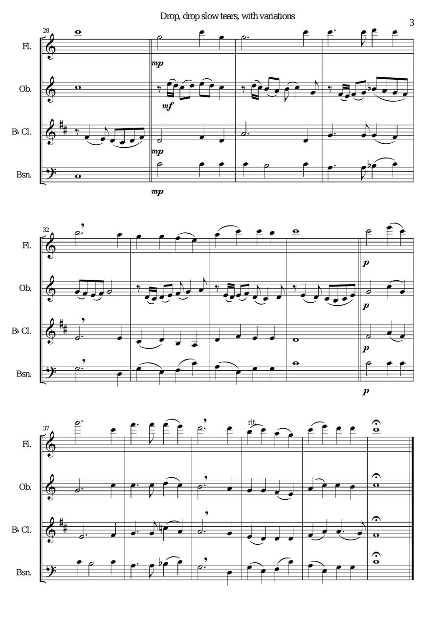 Drop, drop slow tears, with variations, for wind quartet Woodwind Quartet scores gallery preview page 3
