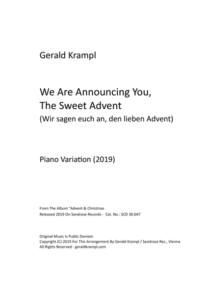 We Are Announcing You, The Sweet Advent (Wir sagen euch an, den lieben Advent) image number null