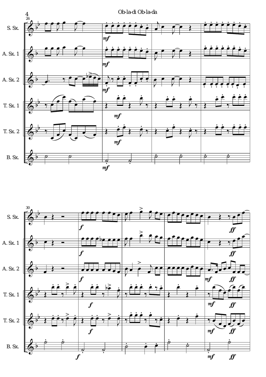Ob-La-Di, Ob-La-Da Woodwind Quartet scores gallery preview page 4