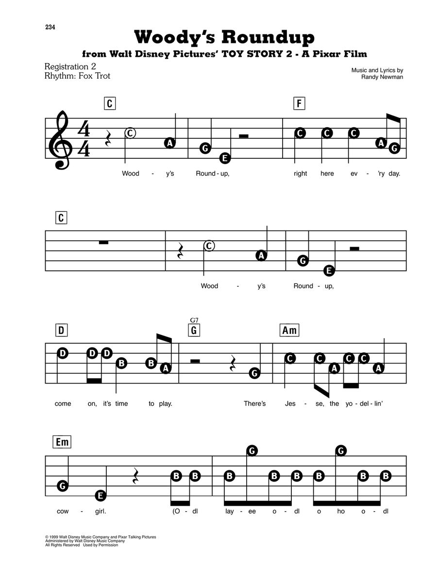 Woody's Roundup (from Toy Story 2) Electronic Keyboard scores gallery preview page 1