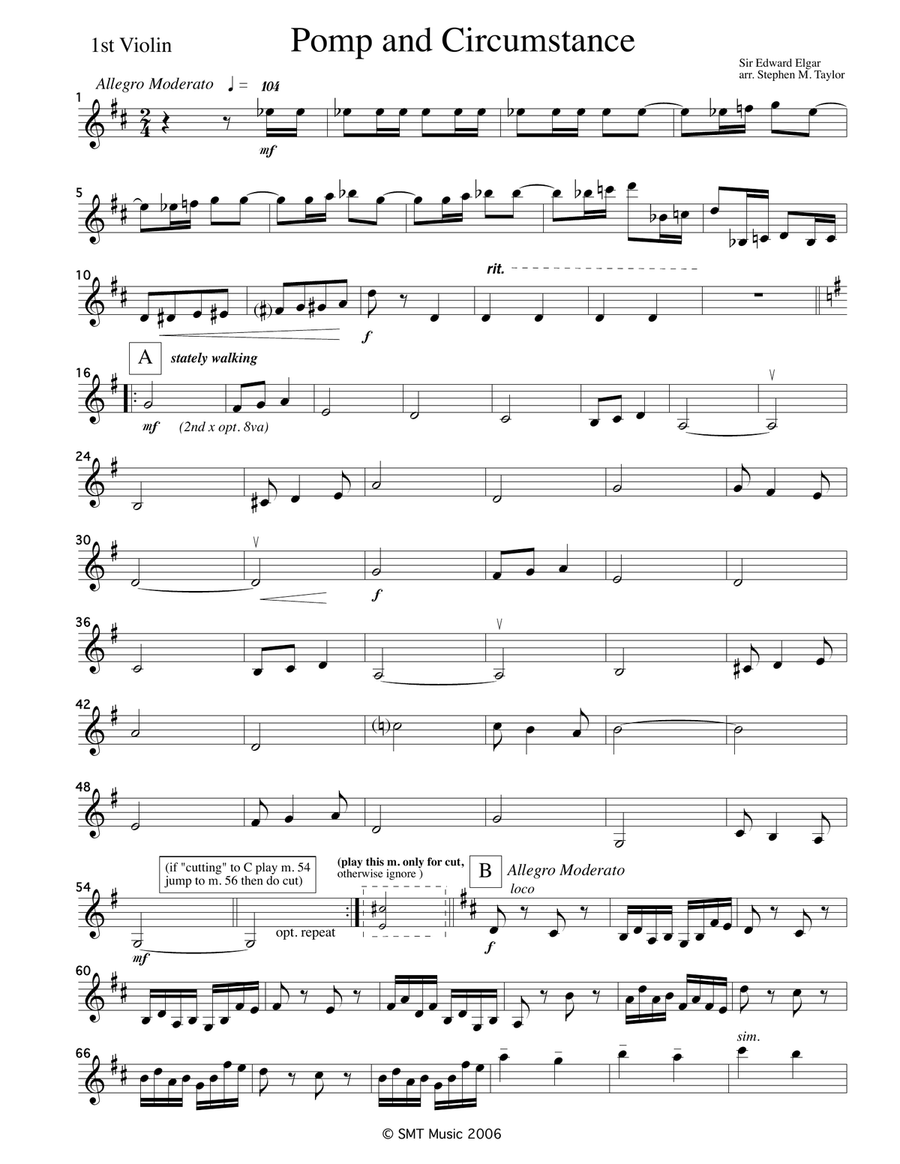 Pomp and Circumstance March no. 1 (graduation) string quartet String Quartet scores gallery preview page 1