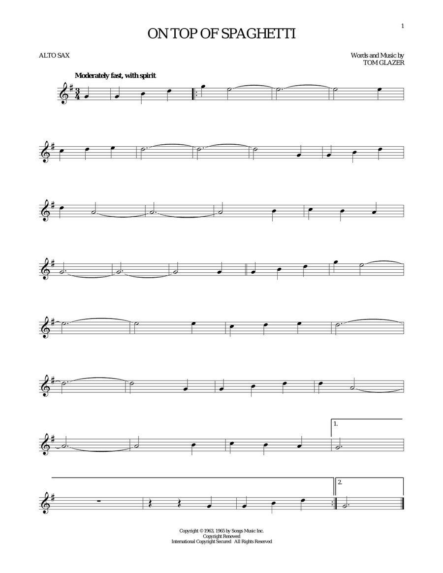On Top Of Spaghetti Alto Saxophone scores gallery preview page 1
