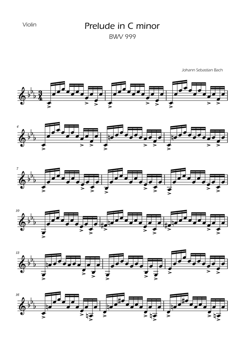 Prelude in C minor - BWV 999 - Violin image number null