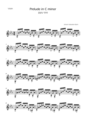 Book cover for Prelude in C minor - BWV 999 - Violin