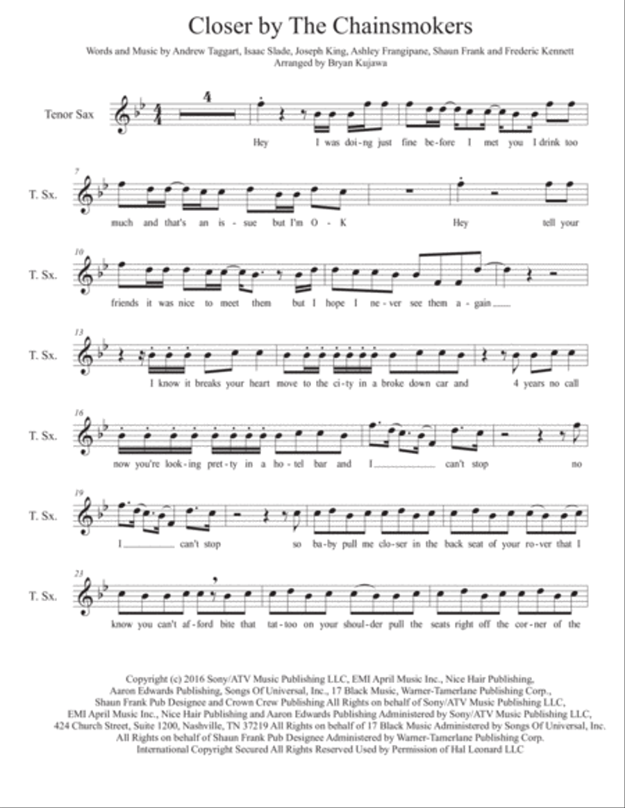Closer Tenor Saxophone scores gallery preview page 1