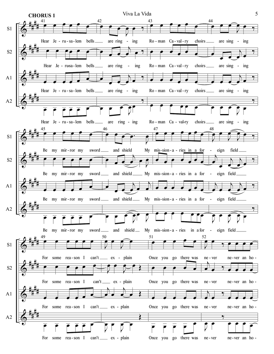 Viva La Vida Viva La Vida SSAA scores gallery preview page 5