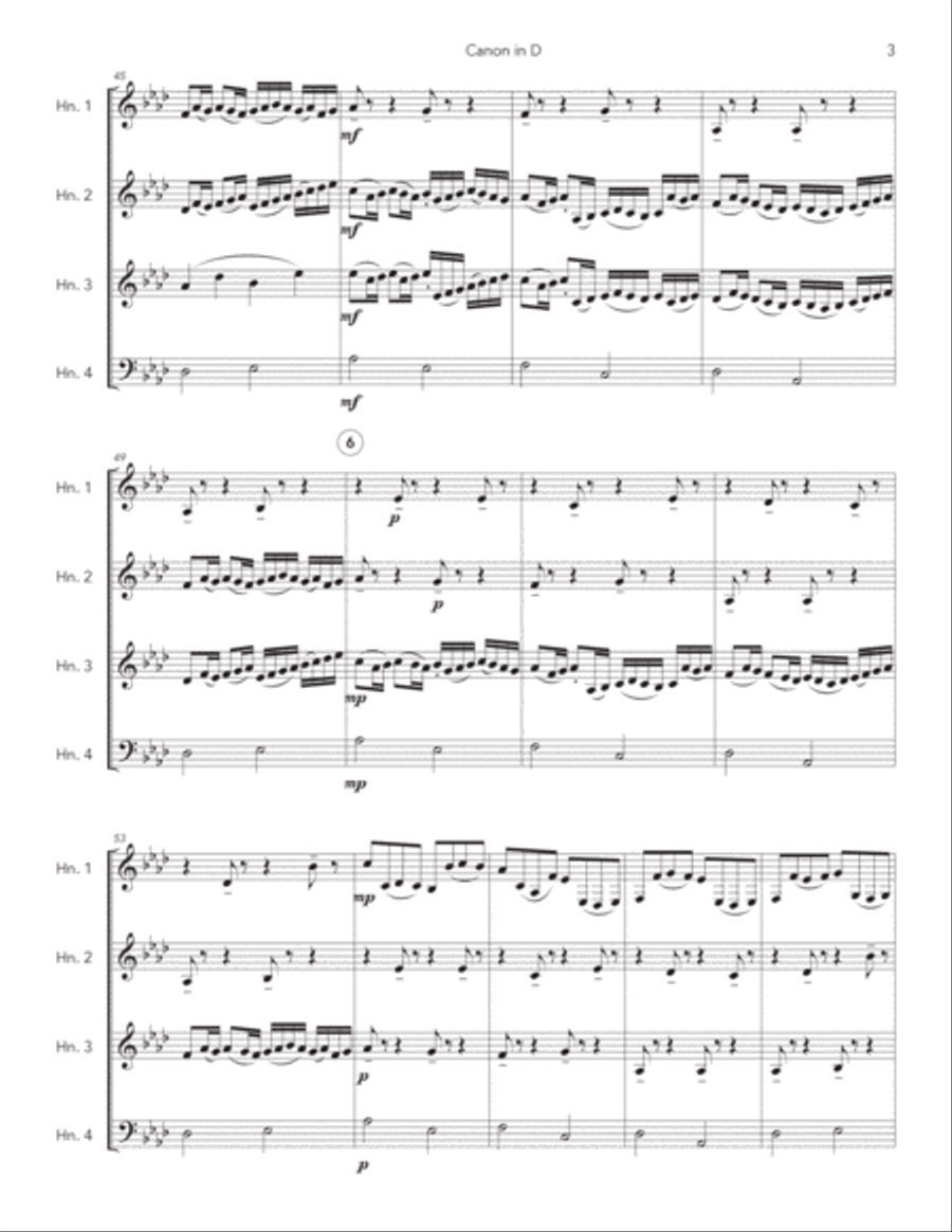 Canon in D for Horn Quartet French Horn Quartet scores gallery preview page 5