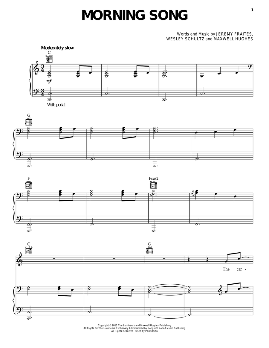 Morning Song Piano, Vocal, Guitar scores gallery preview page 1