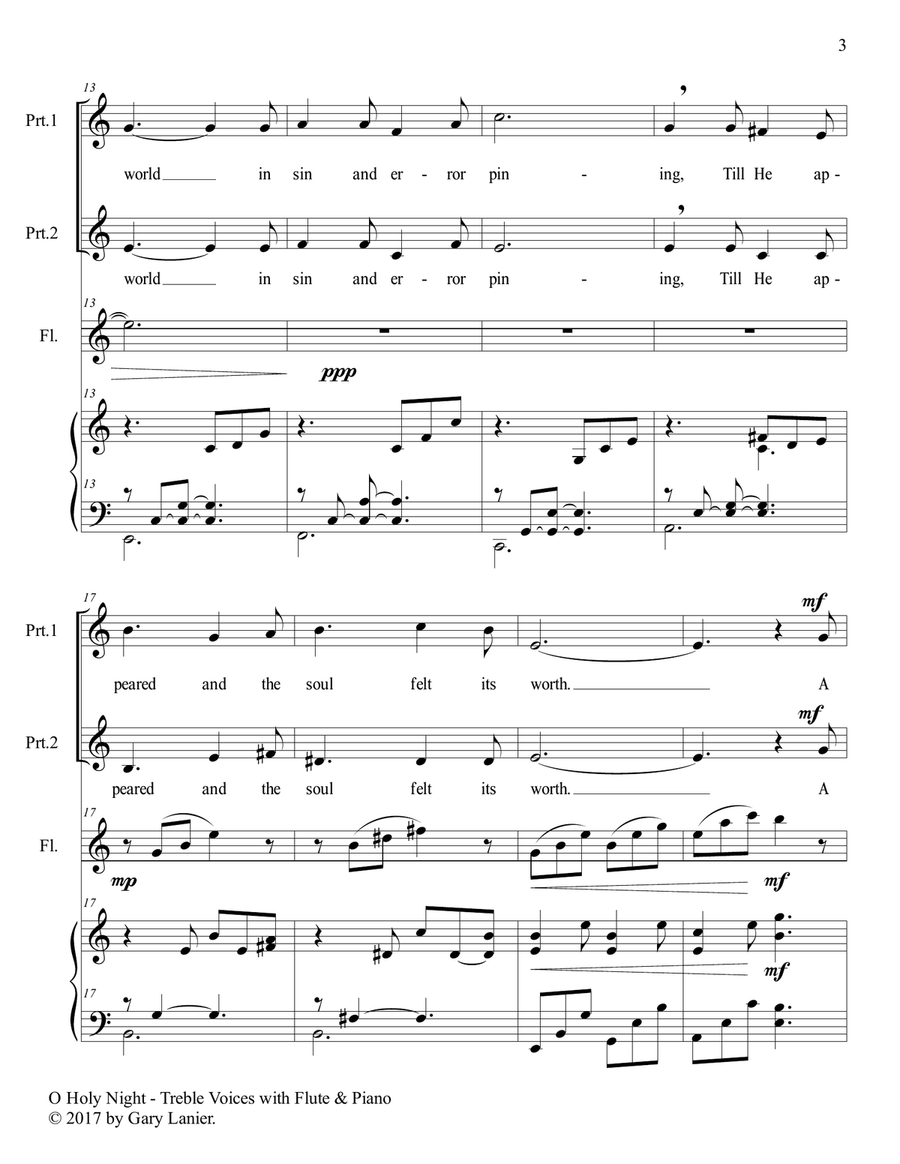 O HOLY NIGHT (Two-Part Choir for Treble Voices with Flute & Piano - Score & Parts included) 2-Part scores gallery preview page 4