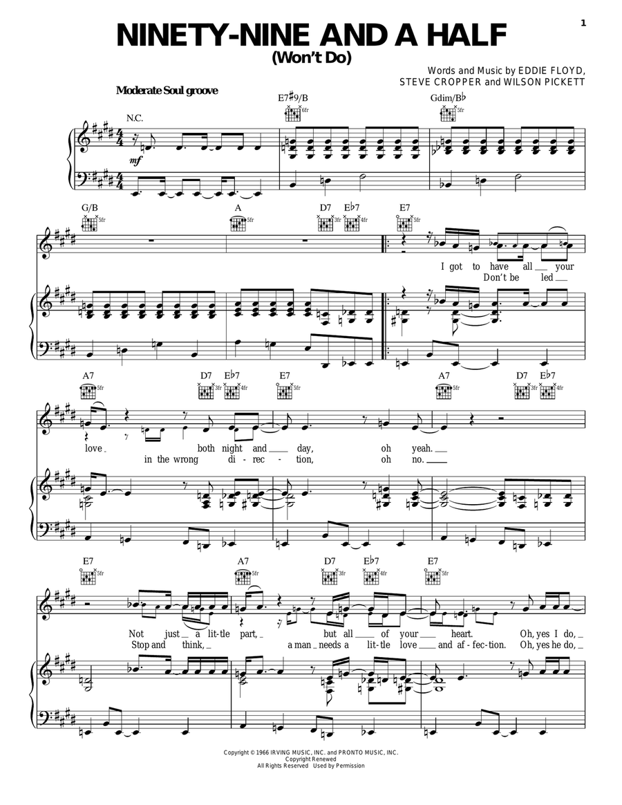 Ninety-Nine And A Half (Won't Do) Piano, Vocal, Guitar scores gallery preview page 1