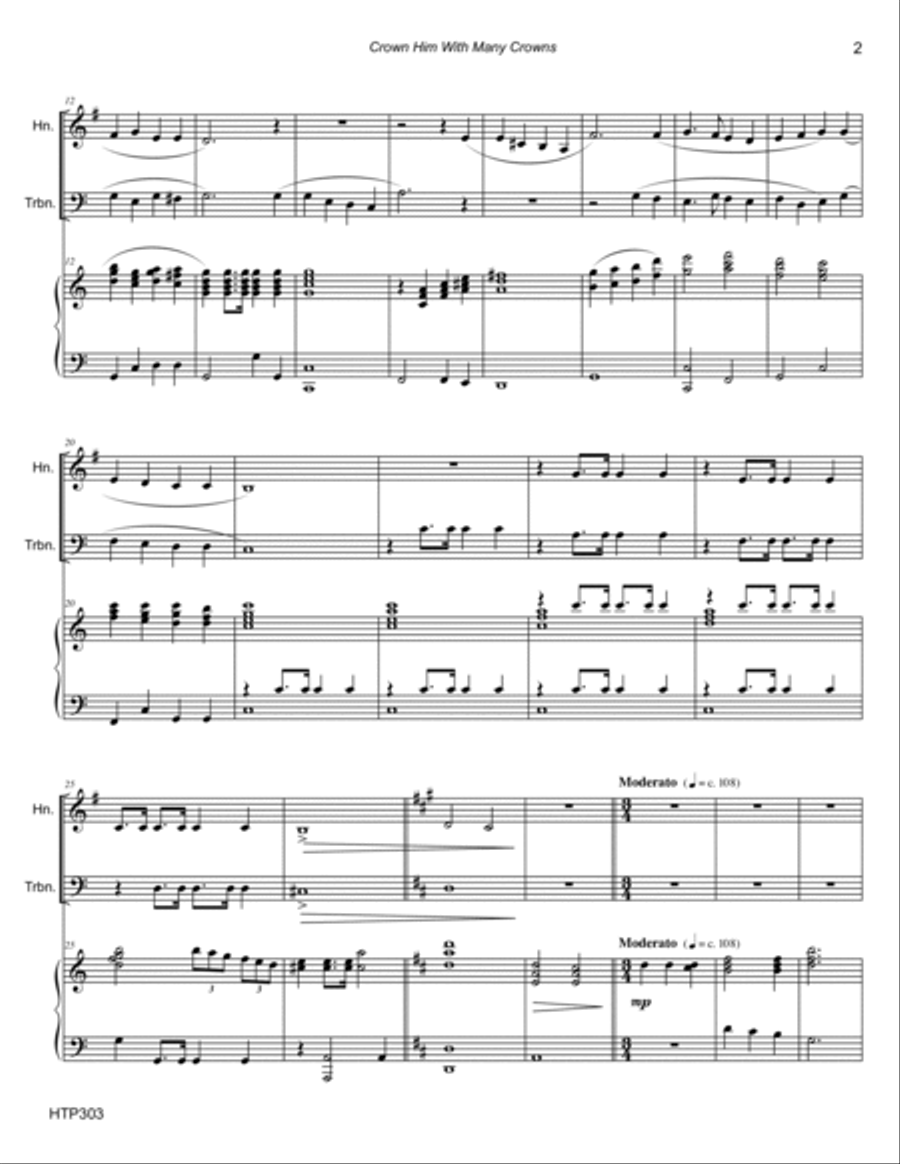 CROWN HIM WITH MANY CROWNS - HORN & TROMBONE with Piano Accompaniment Brass Ensemble scores gallery preview page 2
