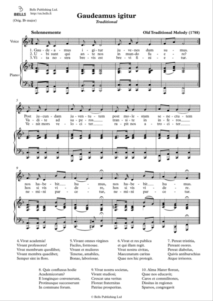 Gaudeamus igitur (Solo Song) (F Major) Voice Solo scores gallery preview page 1