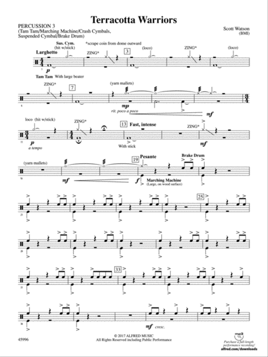 Terracotta Warriors: 3rd Percussion Concert Band scores gallery preview page 1