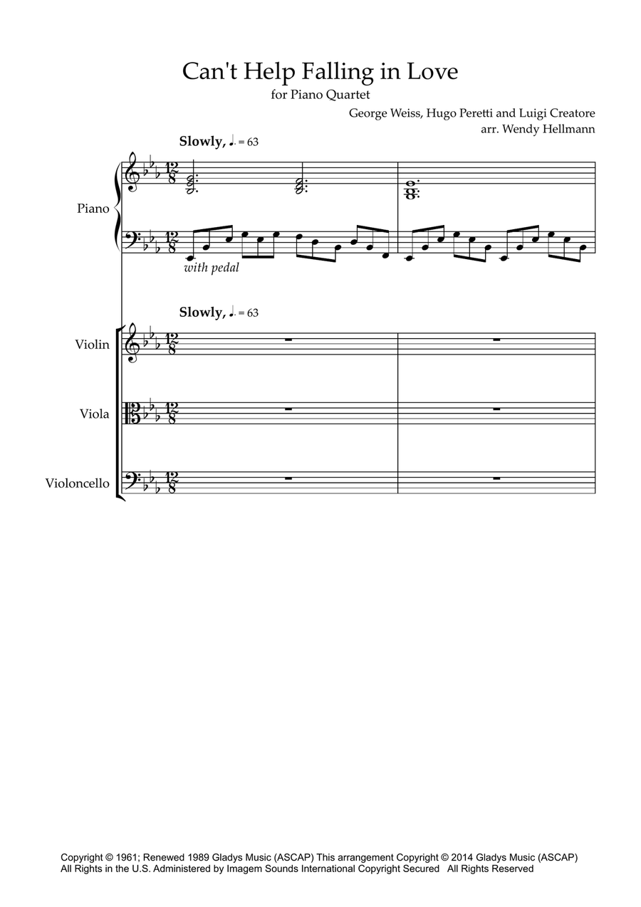 Can't Help Falling In Love Piano Quartet scores gallery preview page 1