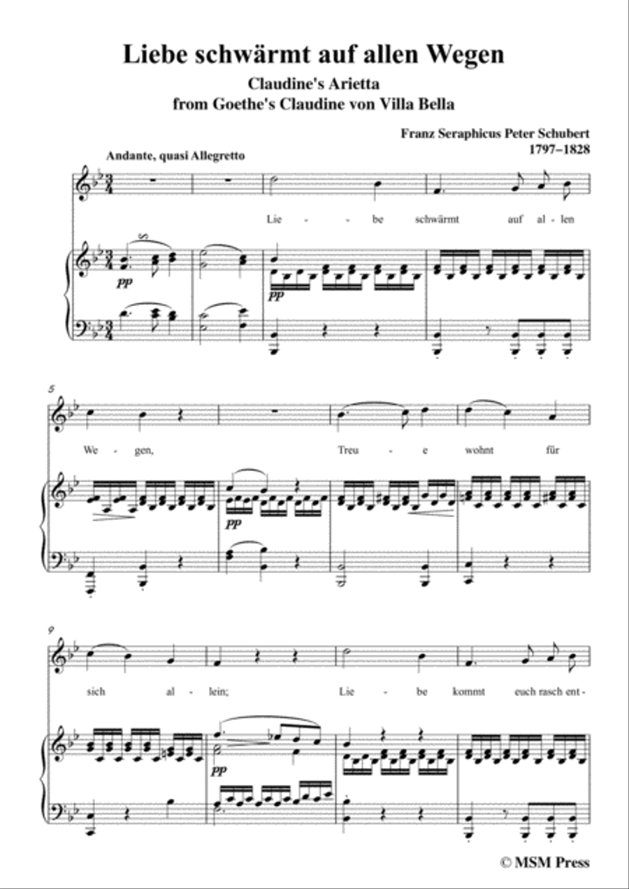 Schubert-Liebe schwärmt auf allen Wegen,in B flat Major Piano, Vocal scores gallery preview page 3