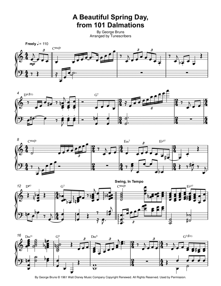 A Beautiful Spring Day, from 101 Dalmations Piano Solo scores gallery preview page 1