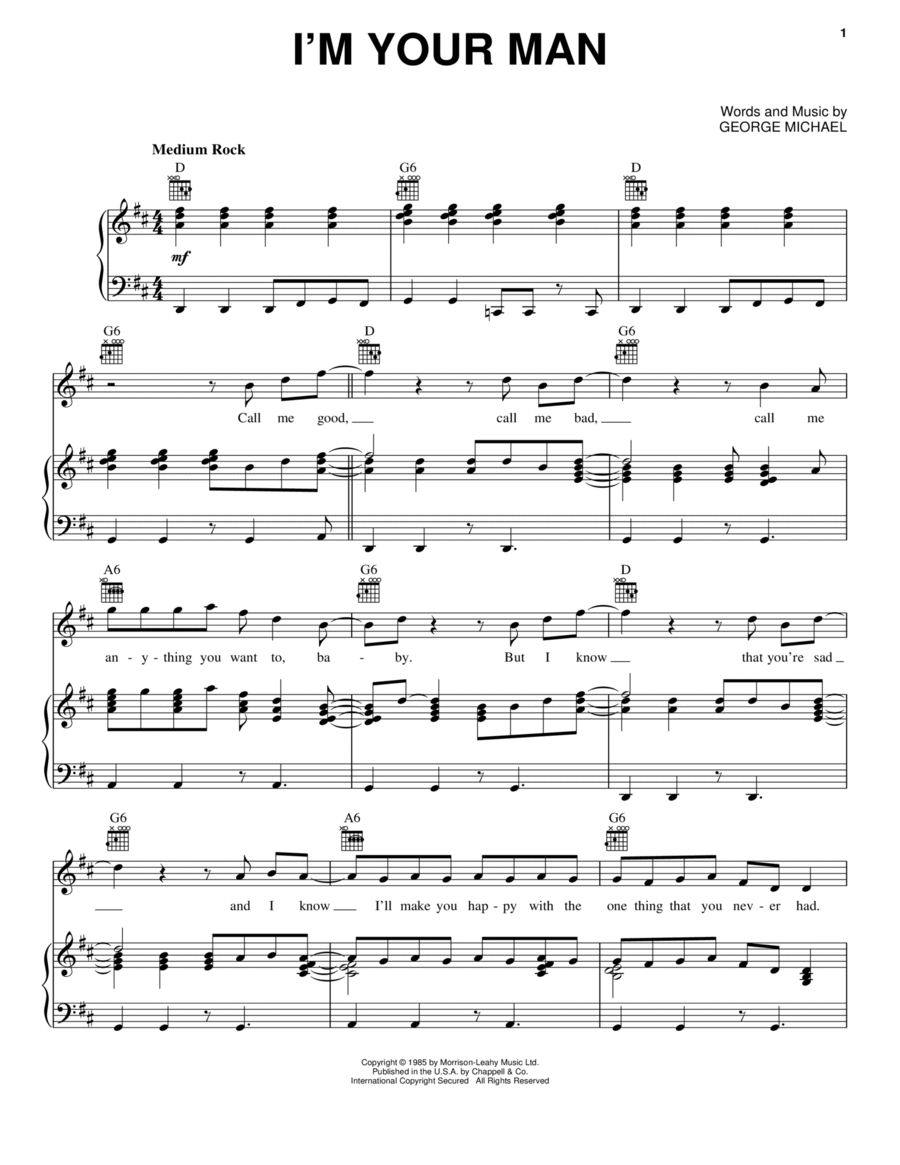 I'm Your Man Piano, Vocal, Guitar scores gallery preview page 1