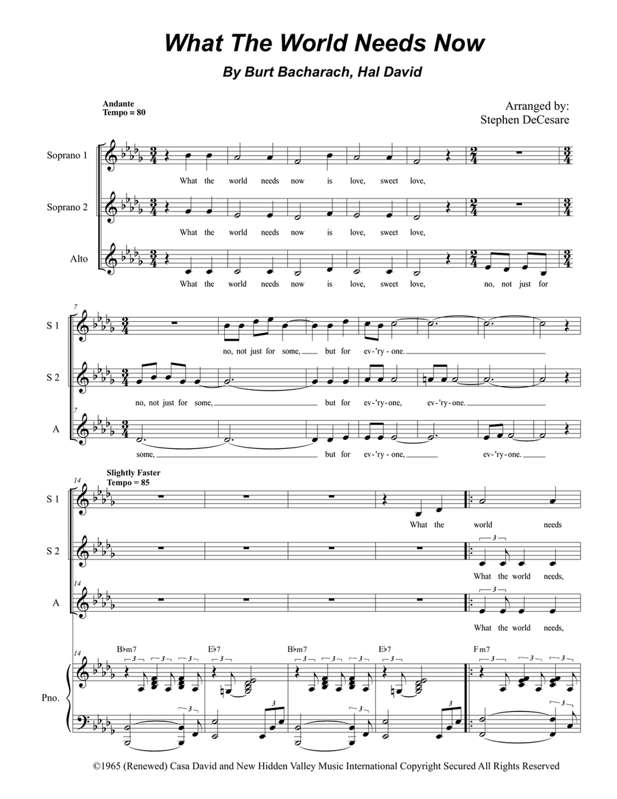 What The World Needs Now Is Love SSA scores gallery preview page 1