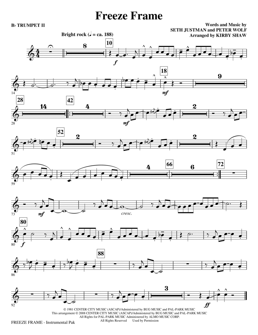 Freeze Frame - Bb Trumpet 2 Choir scores gallery preview page 1