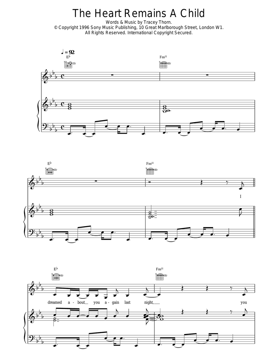 The Heart Remains A Child Piano, Vocal, Guitar scores gallery preview page 1