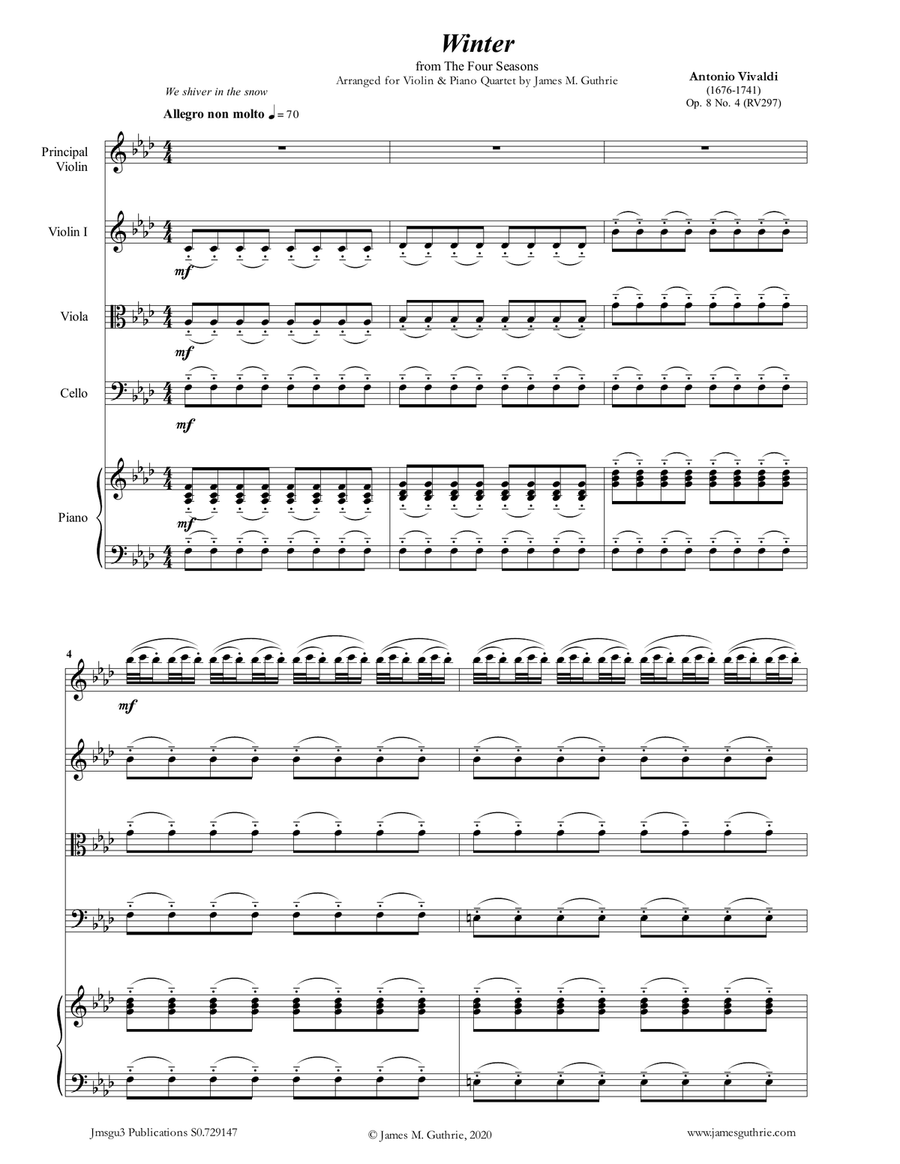 Vivaldi: Winter from the Four Seasons for Violin & Piano Quartet