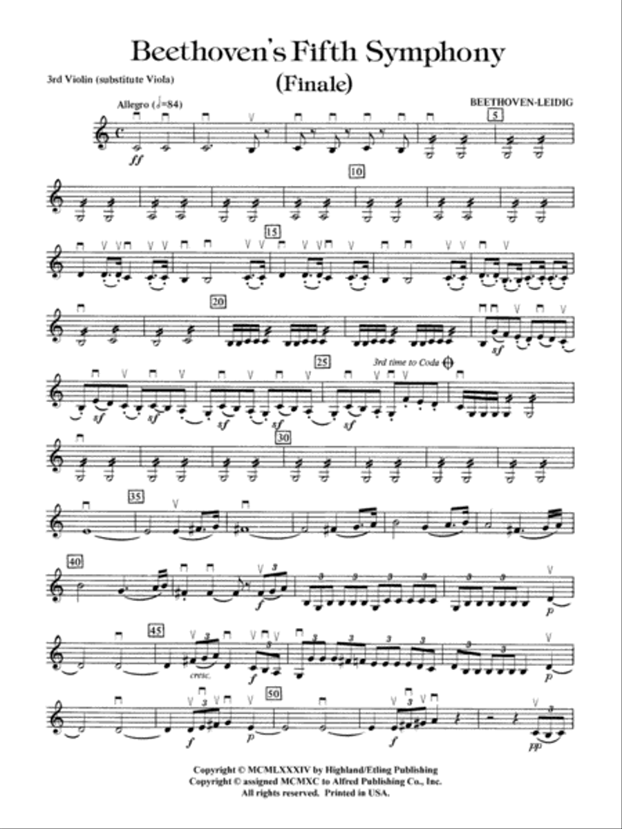 Beethoven's 5th Symphony, Finale: 3rd Violin (Viola [TC]) Full Orchestra scores gallery preview page 1