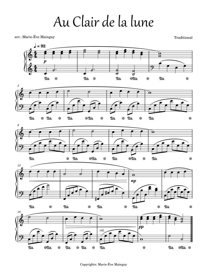 Au clair de la lune Au clair de la lune Piano Method scores gallery preview page 1