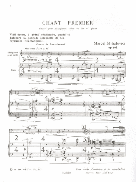 Chant Premier, Op.103 (bb Saxophone And Piano)
