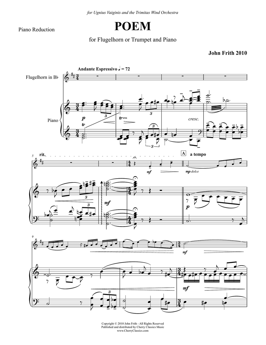 Poem for Trumpet or Flugelhorn & Piano Brass Duet scores gallery preview page 1