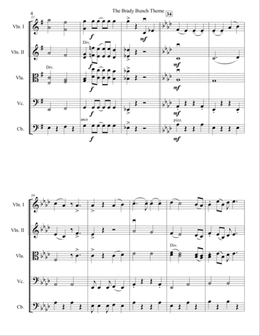 The Brady Bunch Theme from the Paramount Television Series THE BRADY BUNCH String Orchestra scores gallery preview page 5