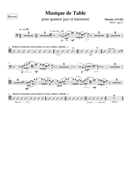 Musique de Table (Tafelmusik), for jazz quartet & wind band - 3rd movement - set of parts