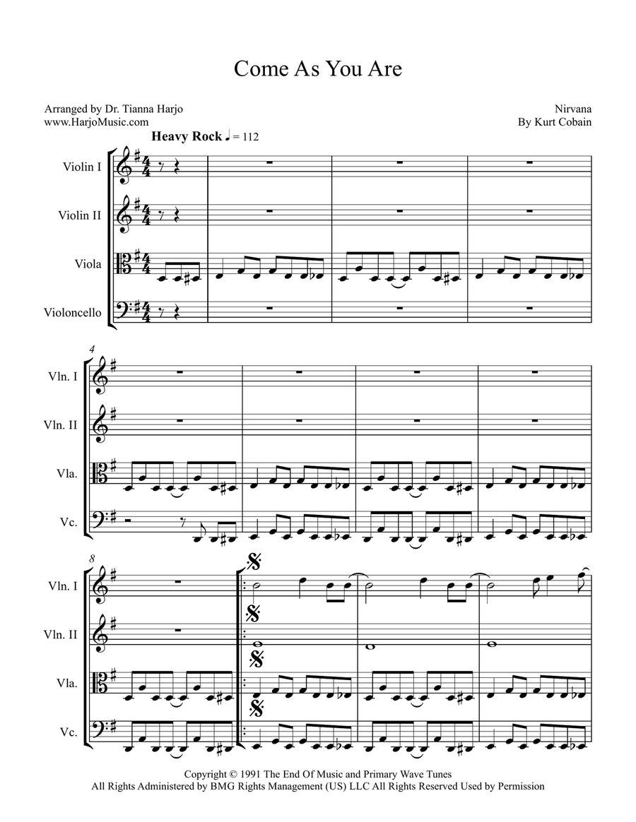 Come As You Are Come As You Are String Quartet scores gallery preview page 1