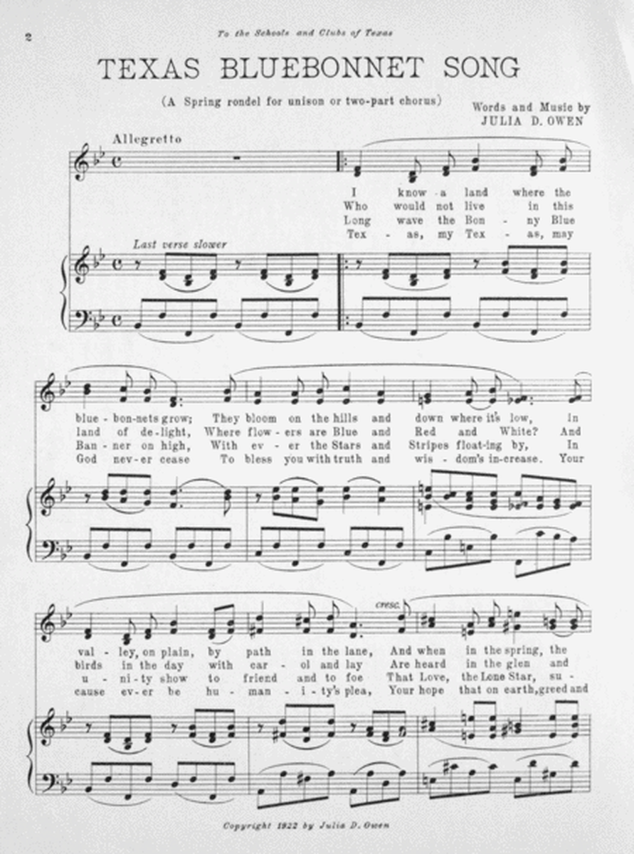 Texas Bluebonnet Song (A Spring rondel for unison or two-part chorus)