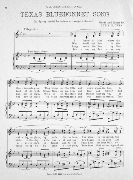 Texas Bluebonnet Song (A Spring rondel for unison or two-part chorus)