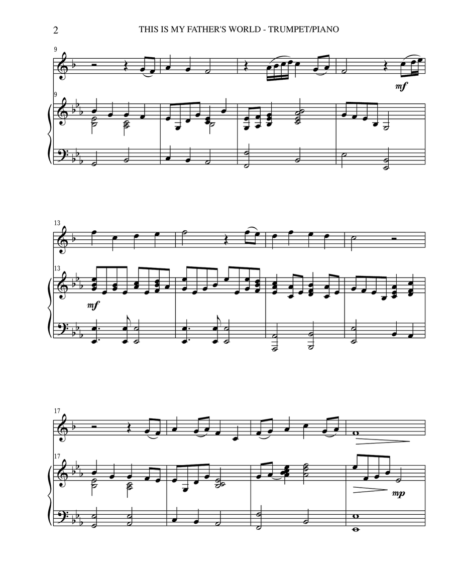 THREE HYMN ARRANGEMENTS for Bb TRUMPET and PIANO (Duet – Trumpet/Piano with Trumpet Part) Trumpet Duet scores gallery preview page 3