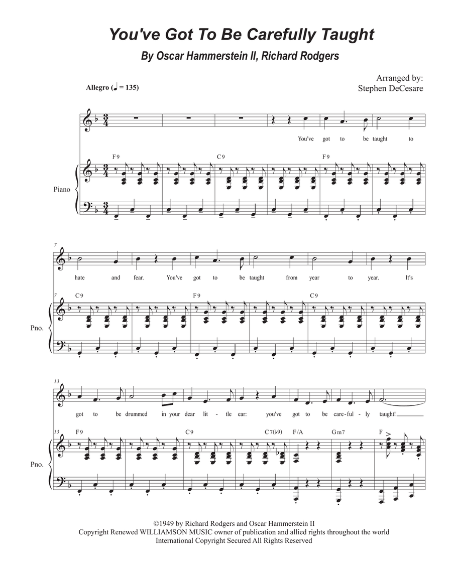 You've Got To Be Carefully Taught Piano, Vocal scores gallery preview page 1