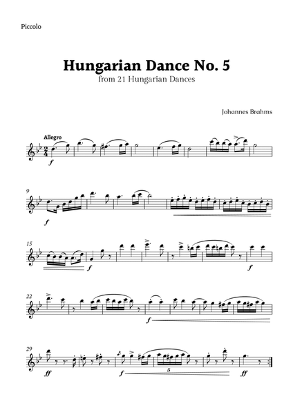 Hungarian Dance No. 5 by Brahms for Piccolo Solo image number null