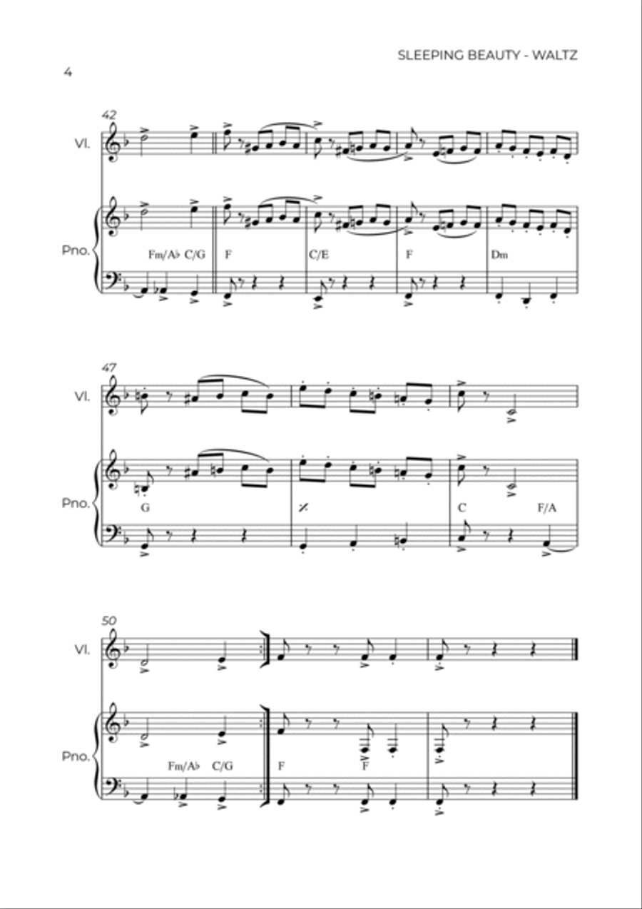 SLEEPING BEATY WALTZ - TCHAIKOVSKY – VIOLIN & PIANO Violin Solo scores gallery preview page 4