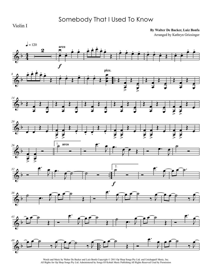 Somebody That I Used To Know String Quartet scores gallery preview page 1