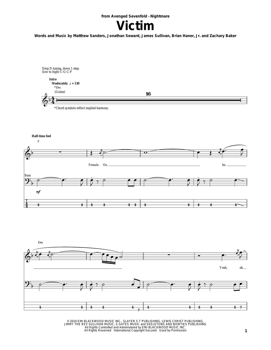 Victim Bass Guitar Tablature scores gallery preview page 1