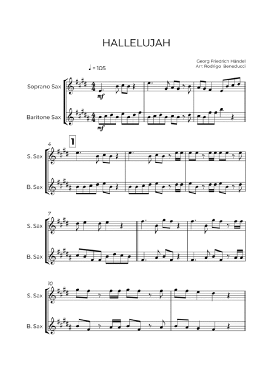 HALLELUJAH - HANDEL - SAX SOPRANO & BARITONE Soprano Saxophone scores gallery preview page 2